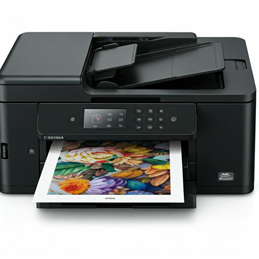 Canon PIXMA Pro-100 inkjet printer printing a vibrant, colorful image of flowers.